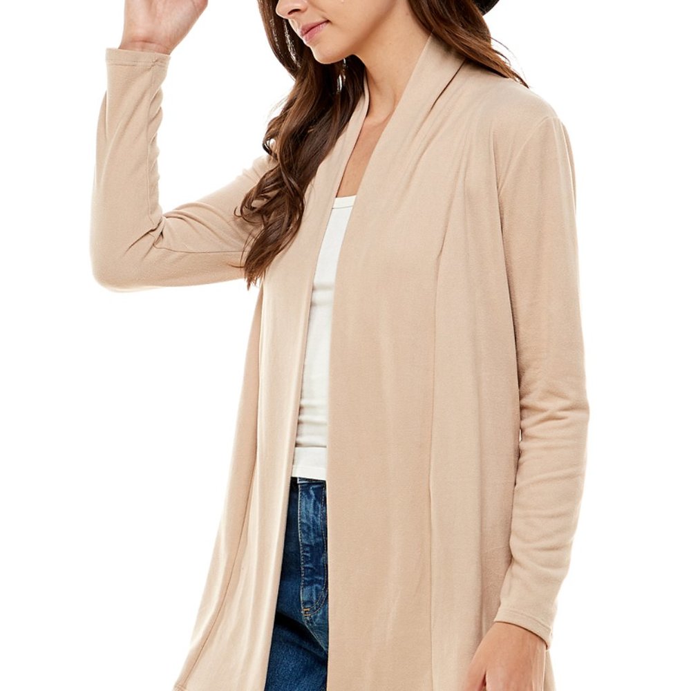 Women's Casual Lightweight Open Front Cardigans with Pockets_Beige - Picture 5 of 9